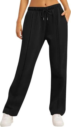 Womens Wide Leg Sweatpants Baggy High Waisted Fleece Joggers with Pockets Comfy Lightweight Drawstring Lounge Pants