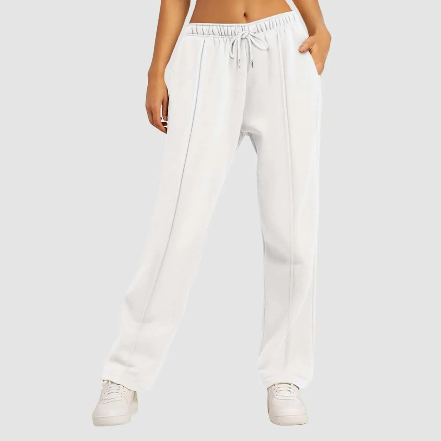 Womens Wide Leg Sweatpants Baggy High Waisted Fleece Joggers with Pockets Comfy Lightweight Drawstring Lounge Pants