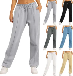Womens Wide Leg Sweatpants Baggy High Waisted Fleece Joggers with Pockets Comfy Lightweight Drawstring Lounge Pants