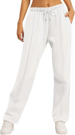 Womens Wide Leg Sweatpants Baggy High Waisted Fleece Joggers with Pockets Comfy Lightweight Drawstring Lounge Pants