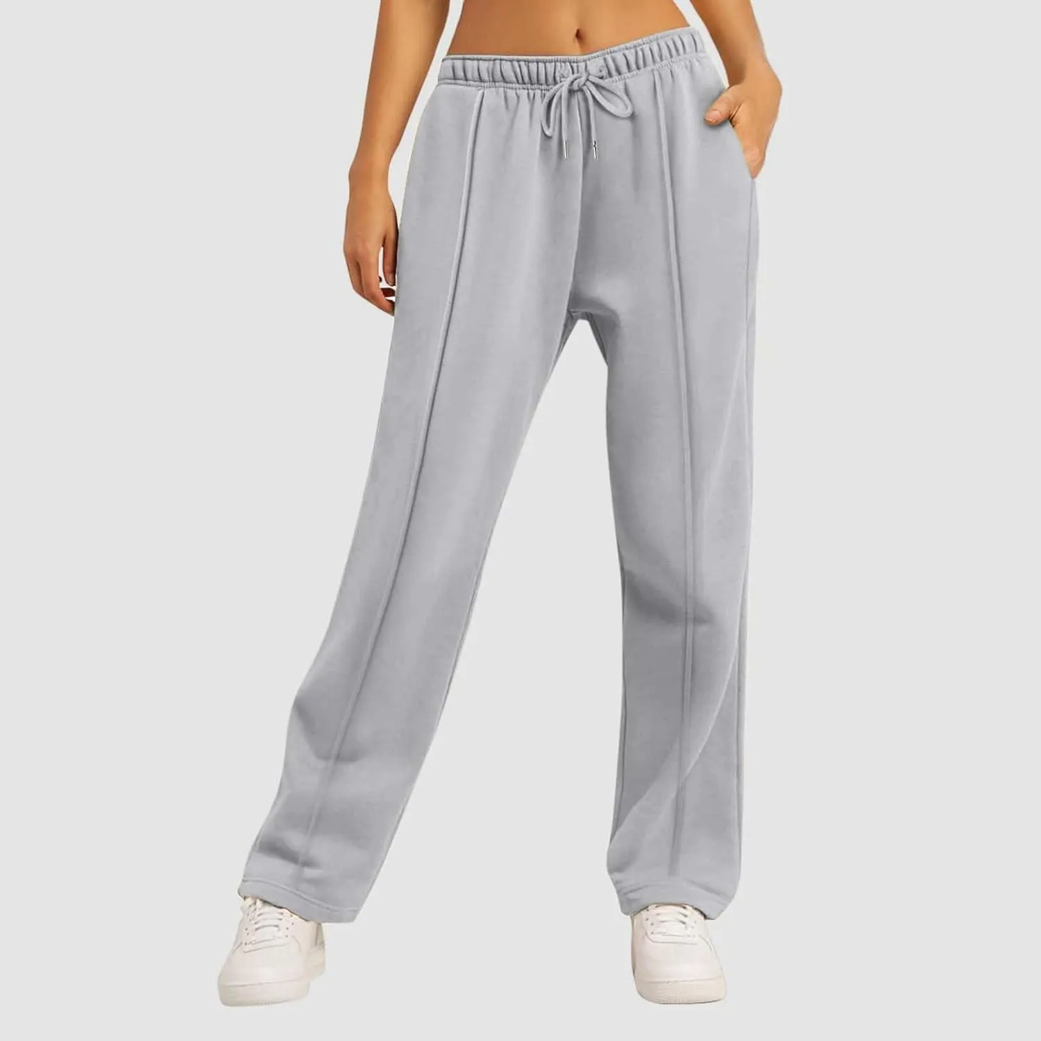 Womens Wide Leg Sweatpants Baggy High Waisted Fleece Joggers with Pockets Comfy Lightweight Drawstring Lounge Pants