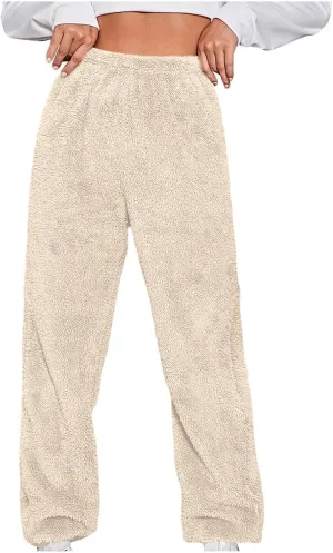 Womens Winter Fuzzy Lounge Pants Warm Soft Fleece Pajama Bottoms Pull On Trouser Sleepwear Cozy Sweatpant Oversize