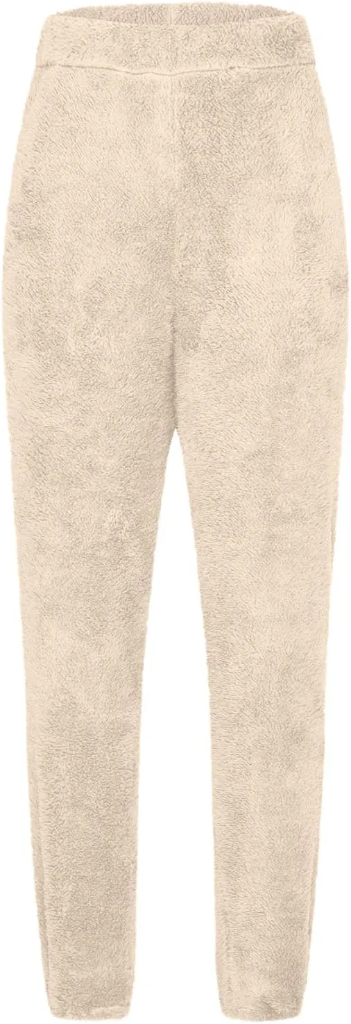 Womens Winter Fuzzy Lounge Pants Warm Soft Fleece Pajama Bottoms Pull On Trouser Sleepwear Cozy Sweatpant Oversize