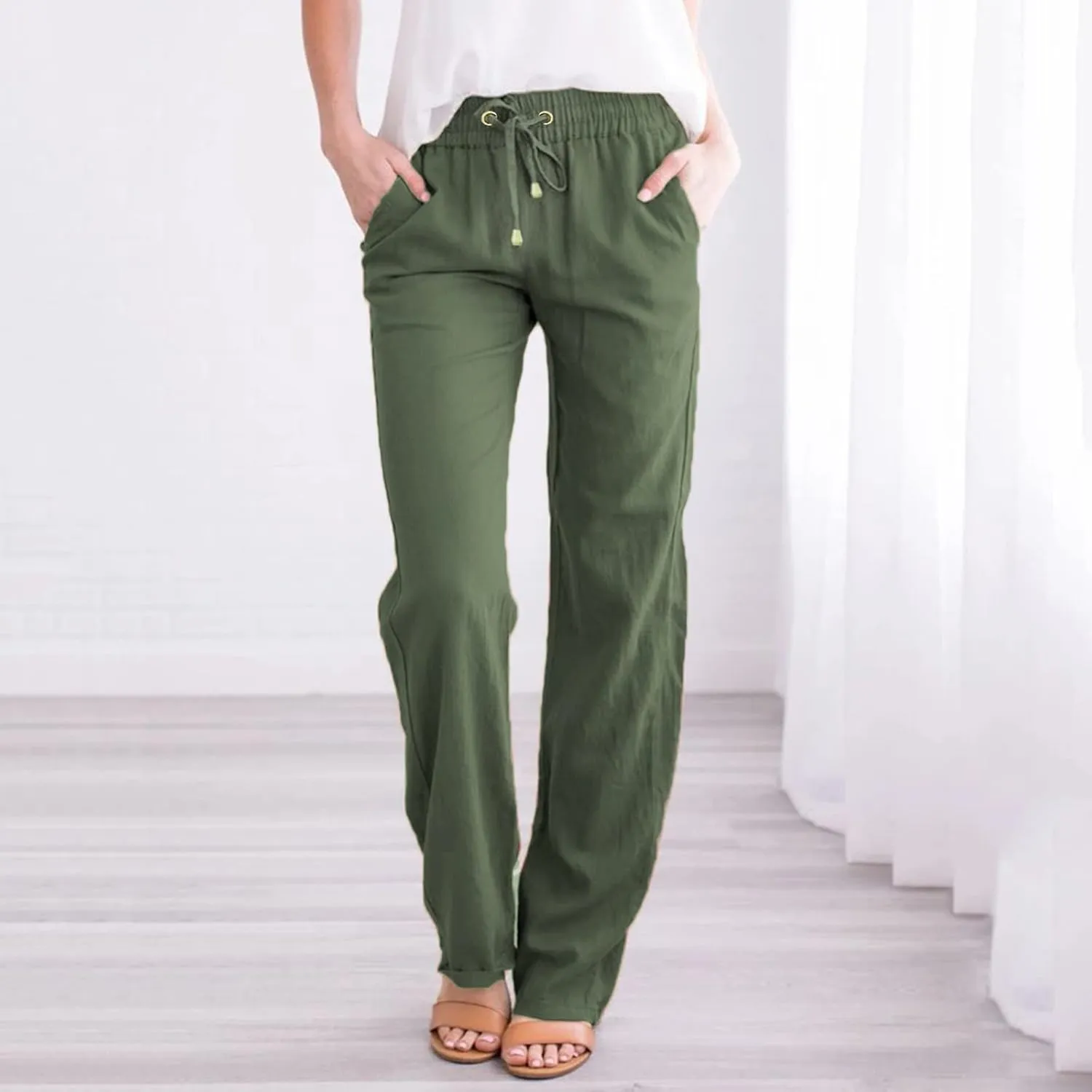Women's Winter Warm Fleece Joggers Pants Winter high-Waist Work Leggings with Pockets Wide Leg Fleece Lined