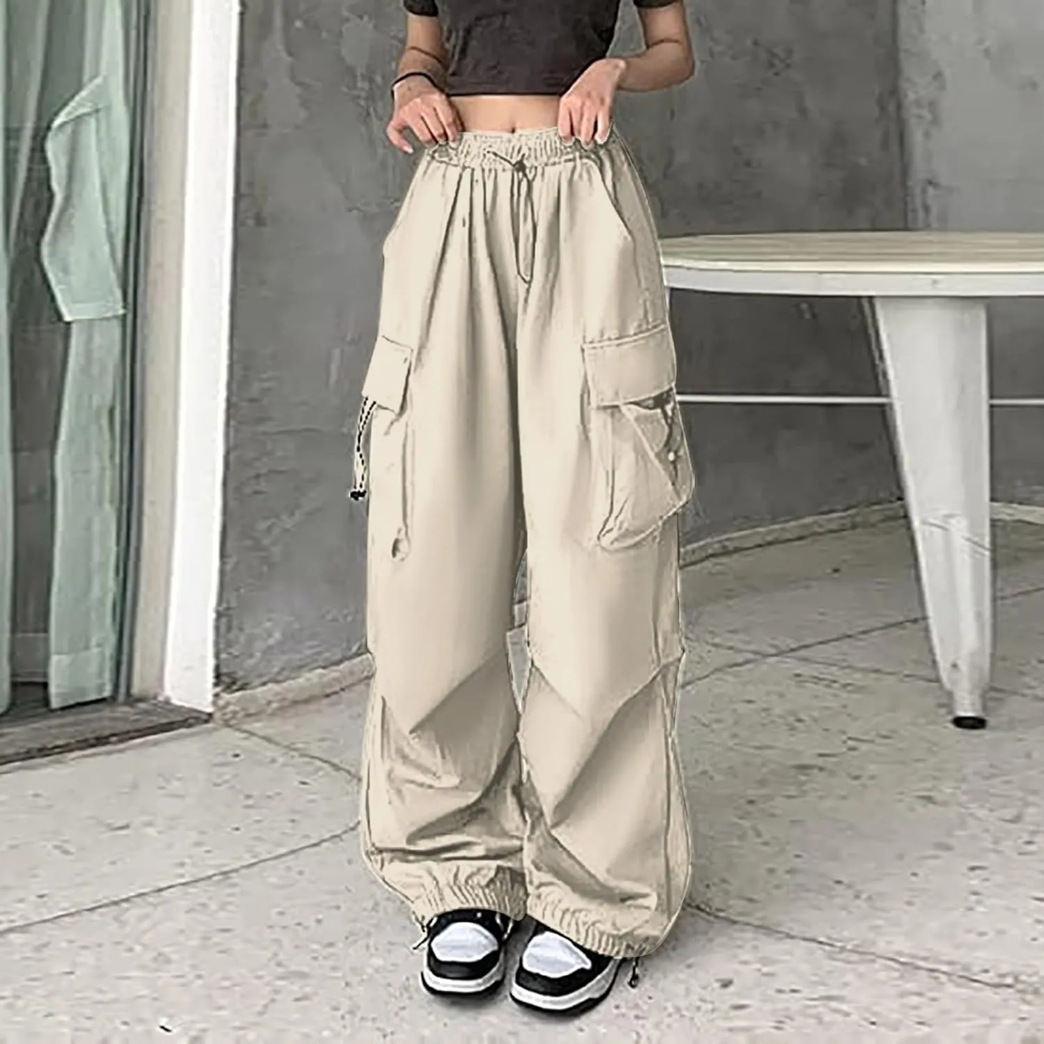 Women's Winter Warm Fleece Joggers Pants Winter high-Waist Work Leggings with Pockets Wide Leg Fleece Lined