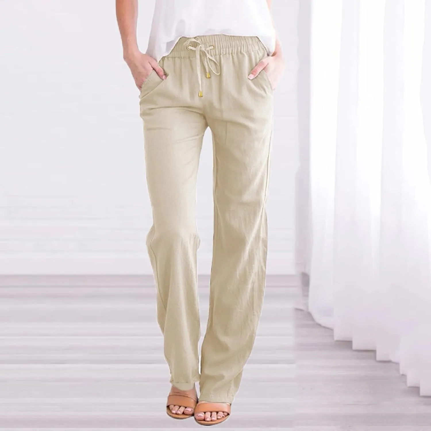 Women's Winter Warm Fleece Joggers Pants Winter high-Waist Work Leggings with Pockets Wide Leg Fleece Lined