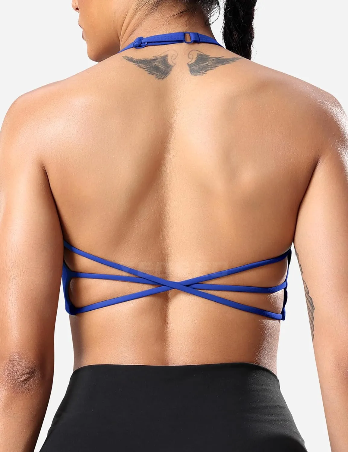 YEOREO Women's Sports Bra Halter Workout Sports Bra Strappy Criss Cross Back Bra Removable Padded Yoga Crop Top
