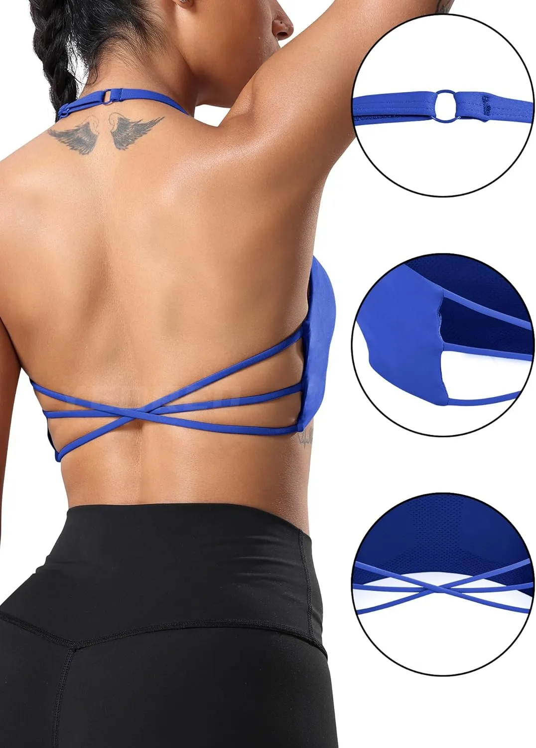 YEOREO Women's Sports Bra Halter Workout Sports Bra Strappy Criss Cross Back Bra Removable Padded Yoga Crop Top