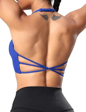 YEOREO Women's Sports Bra Halter Workout Sports Bra Strappy Criss Cross Back Bra Removable Padded Yoga Crop Top