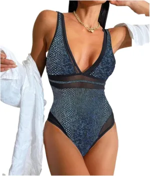 YJKJHAIG Women's Swimwear Womens One Piece Swimsuit Tummy Control High Cut Backless V Neck Bathing Suits Swimwear