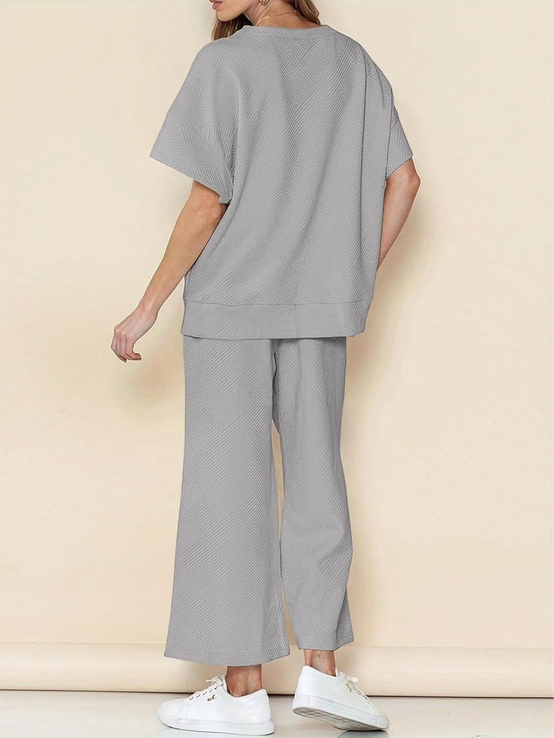 YKR Lounge Sets for Women 2 Piece Outfits Knit Short Sleeve Pullover Tops and Wide Leg Pants Summer Lounge Sets 2024