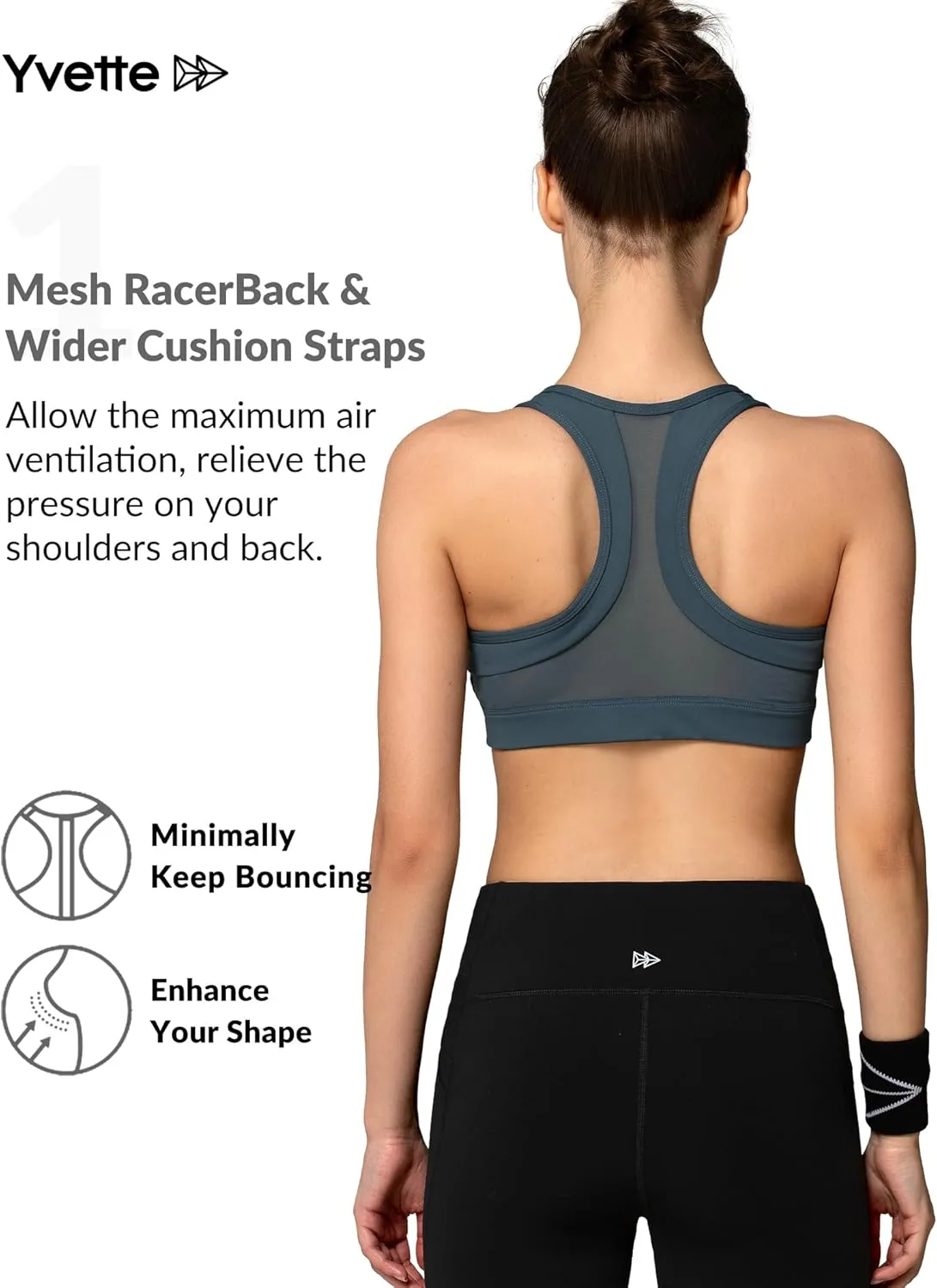 Yvette Zip Front Sports Bra - High Impact Sports Bras for Women Plus Size Workout Fitness Running