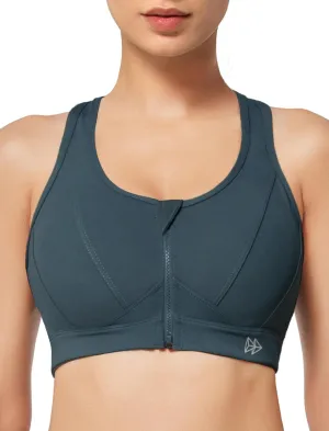 Yvette Zip Front Sports Bra - High Impact Sports Bras for Women Plus Size Workout Fitness Running
