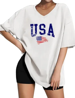 Zoyami Womens Oversized T Shirts Graphic Vintage Tees V Neck Casual Loose Fitting Short Sleeve Tops